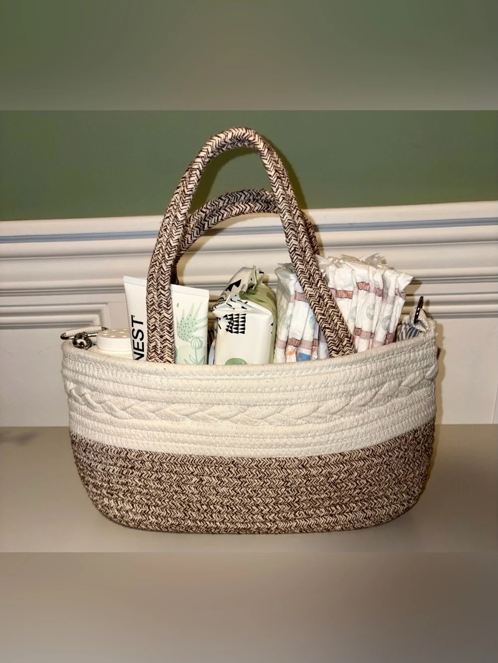 Oh Baby Rope Diaper Caddy Organizer with Shoulder Strap | Nursery Storage Basket